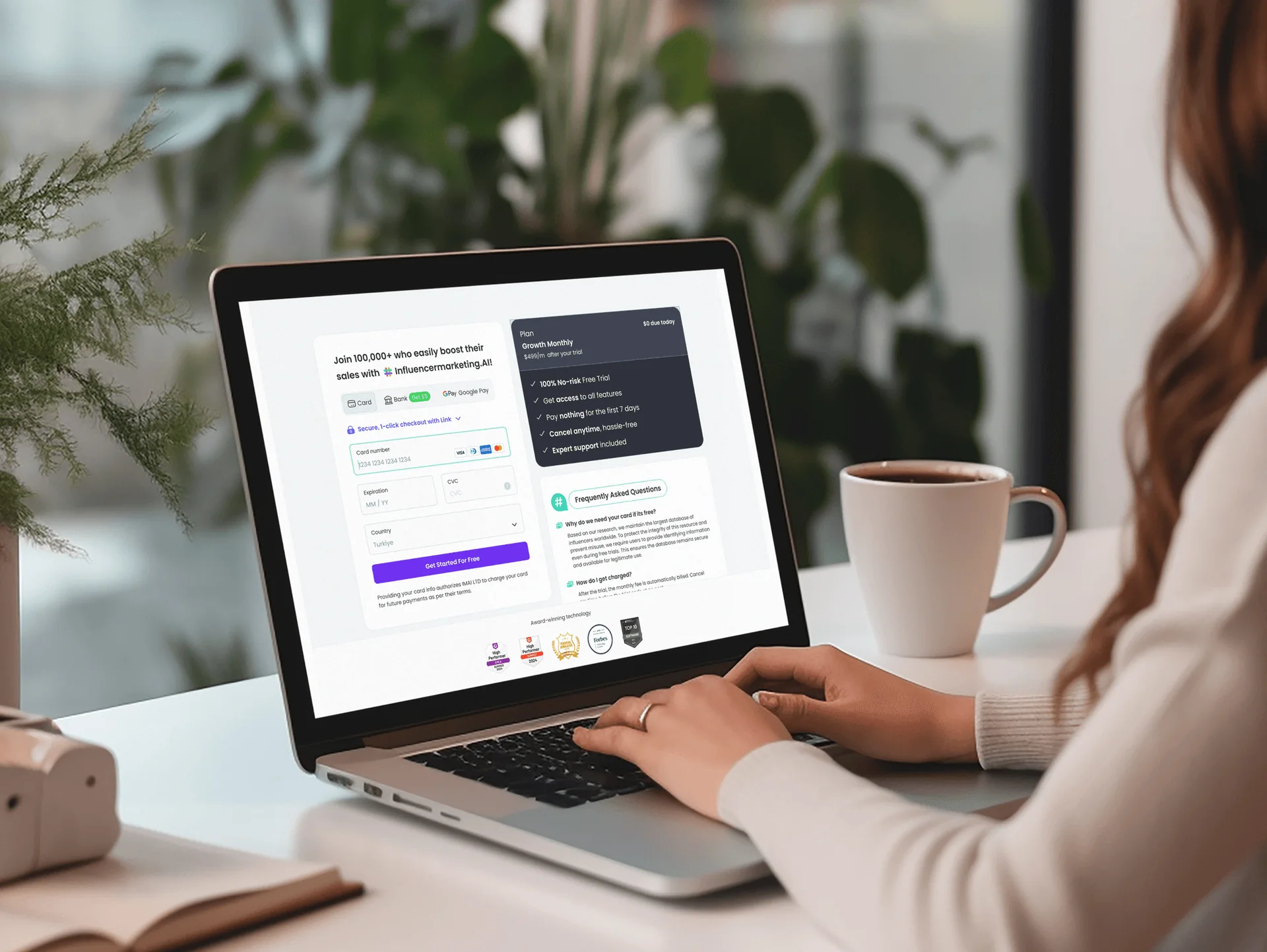 Subscription payment screen for an influencer marketing platform
