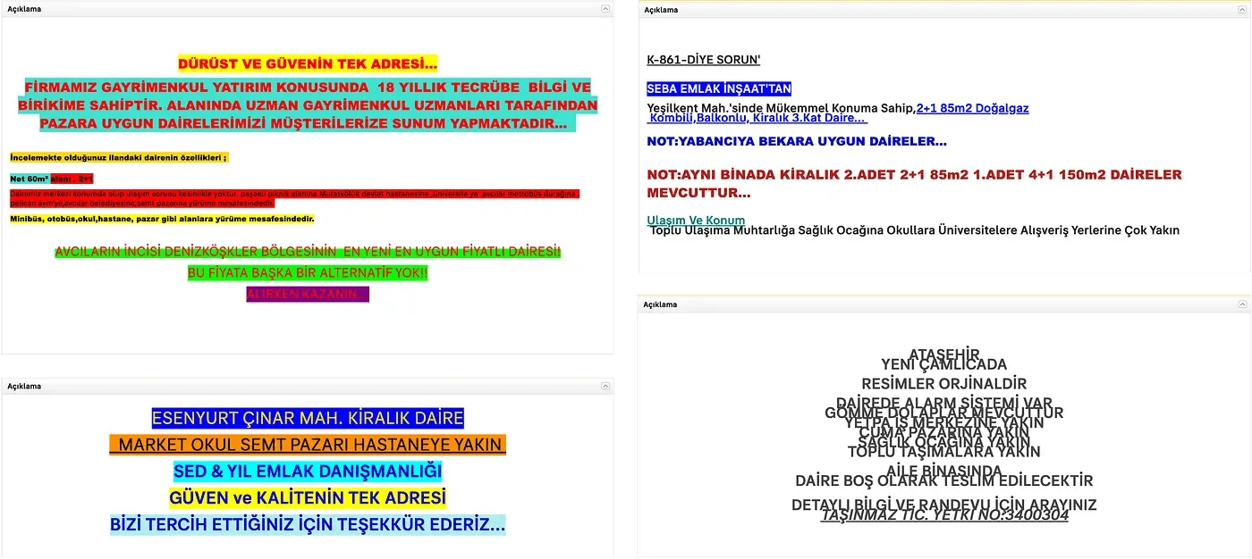 Listing text with clashing highlight colors