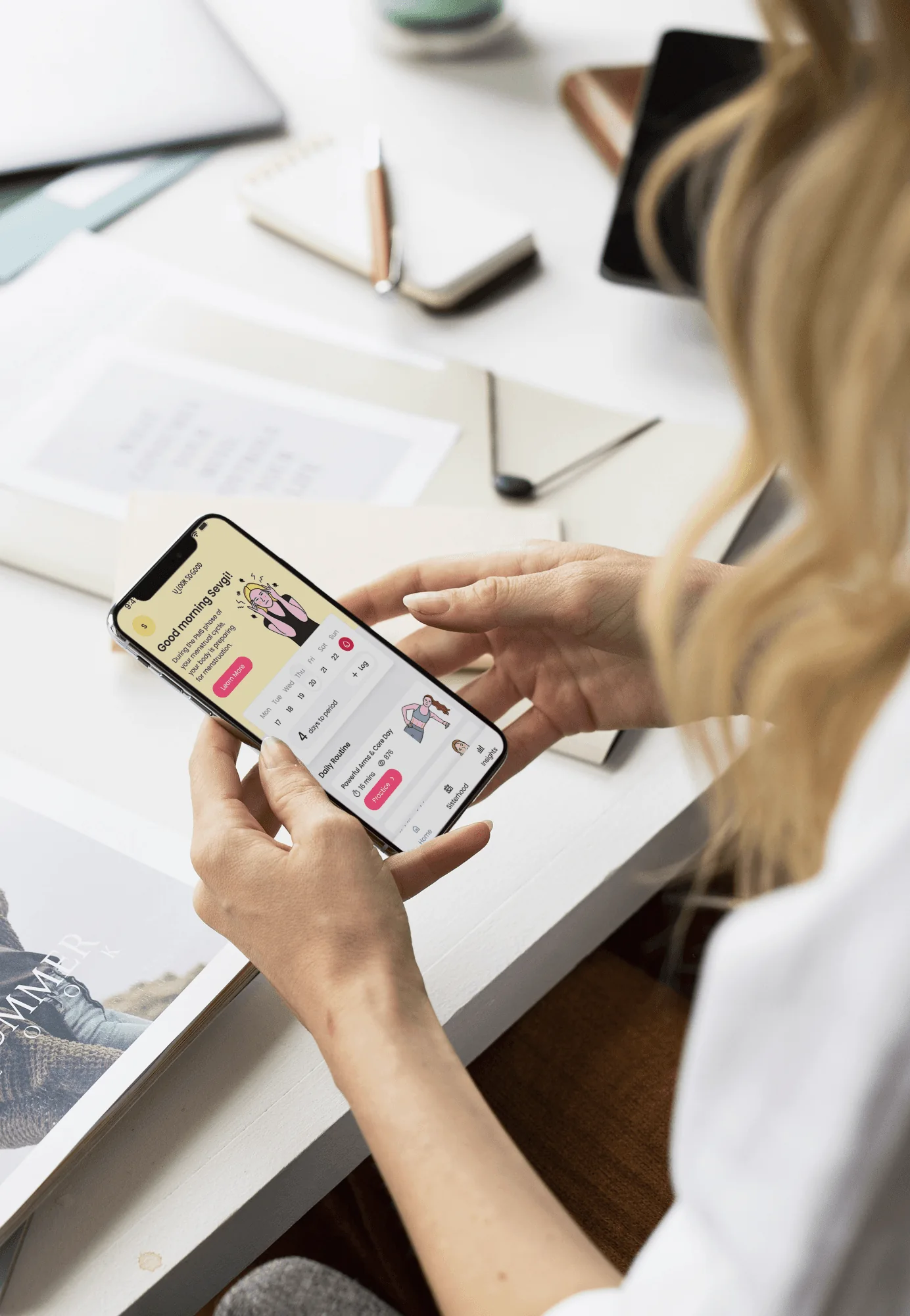 Wellness app cycle tracking and wellness app screens